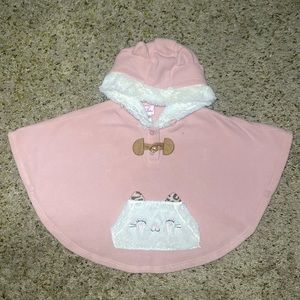 Baby Girl Pink Kitty Pancho with fury hood and cat ears